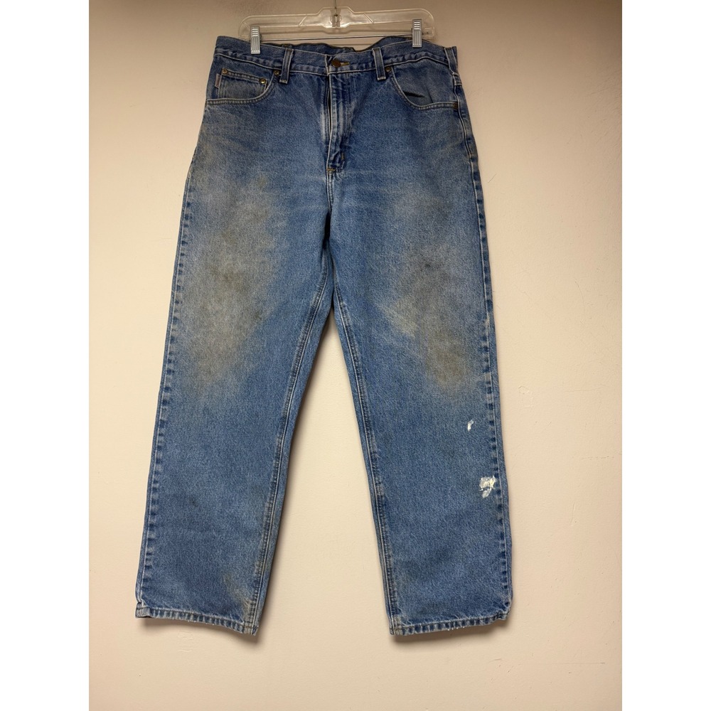 Carhartt B160 DST Jeans Mens 36x30 Blue Fair Distressed Relaxed Fit Workwear